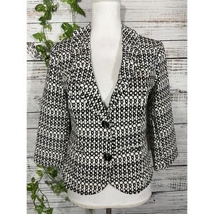 Cabi Blazer Jacket size 4 Black Ivory Circles Stretch Career Casual Collar Boho